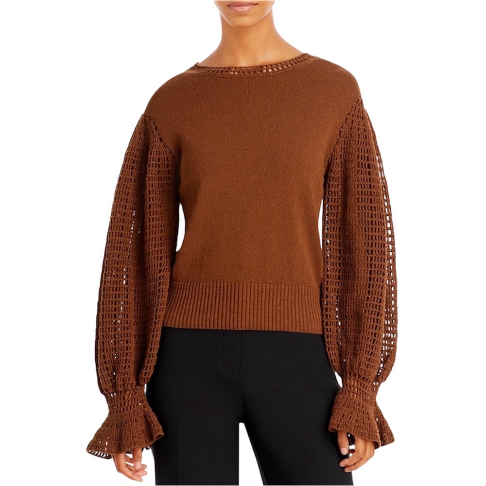NWT Rebecca Taylor Chocolate Ladder Sleeve Sweater - Sz M